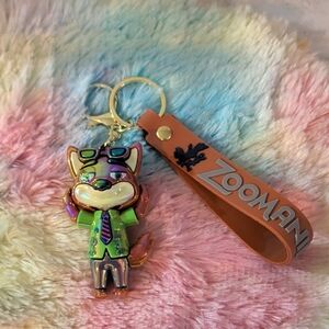 Multicolor Keychain with Brown Strap